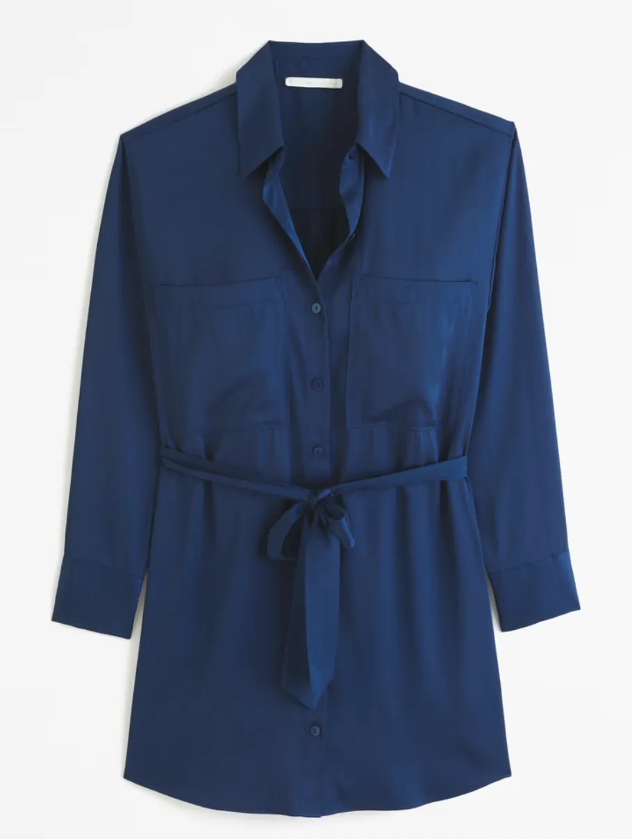 Long-Sleeve Belted Shirt Dress