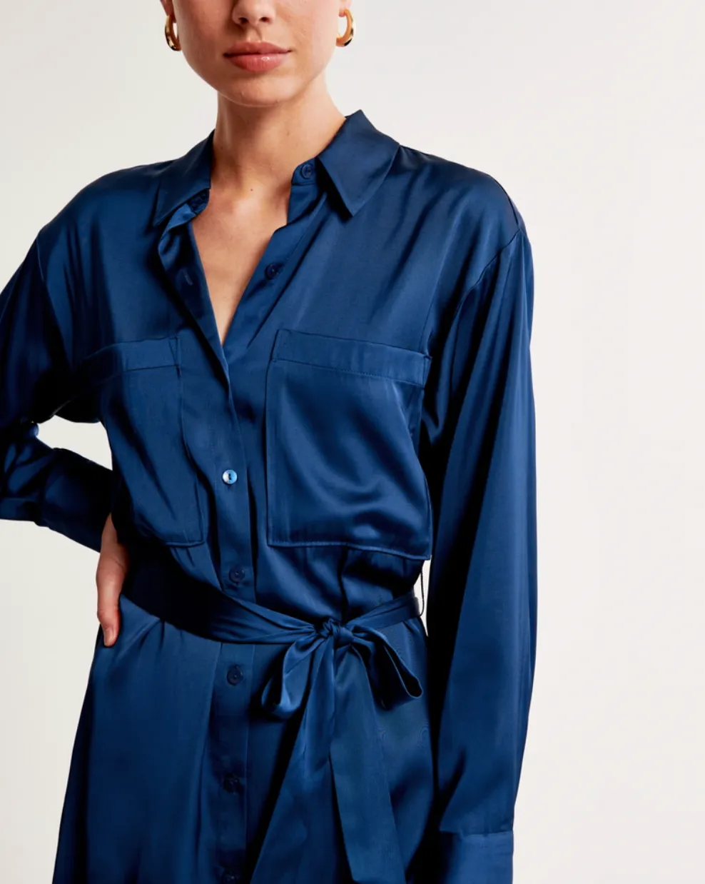 Long-Sleeve Belted Shirt Dress