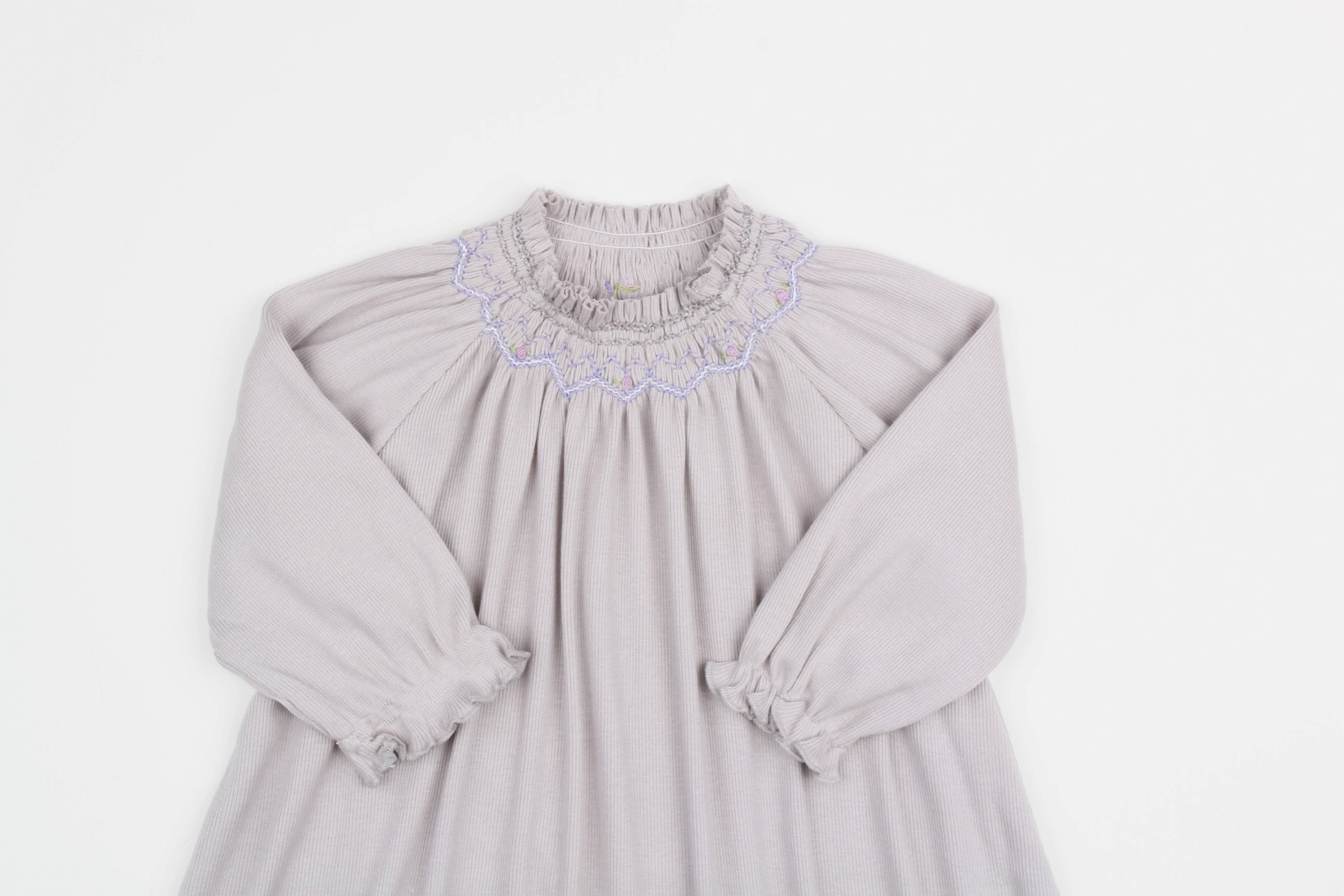 Long Sleeve Smocked Rib Day Gown, Slate