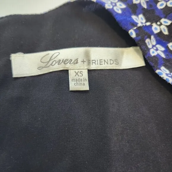 Lovers   Friends Cassidy V-Neck Mini Dress Size XS Paisley Black Blue