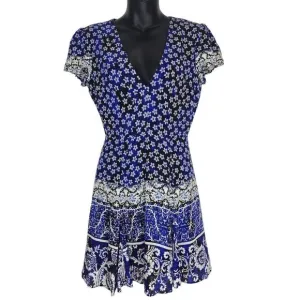Lovers   Friends Cassidy V-Neck Mini Dress Size XS Paisley Black Blue