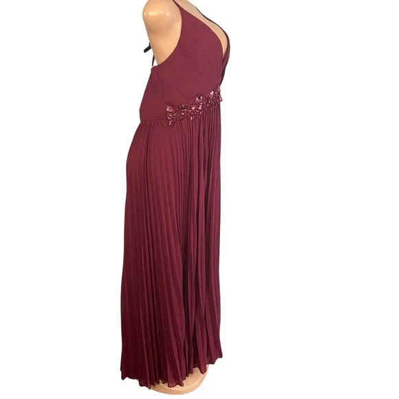 Lulus Loving You Forever Burgundy Sequin Lace Pleated Maxi Dress
