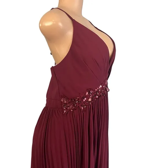 Lulus Loving You Forever Burgundy Sequin Lace Pleated Maxi Dress