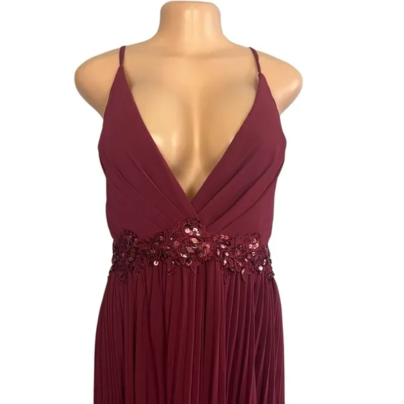 Lulus Loving You Forever Burgundy Sequin Lace Pleated Maxi Dress