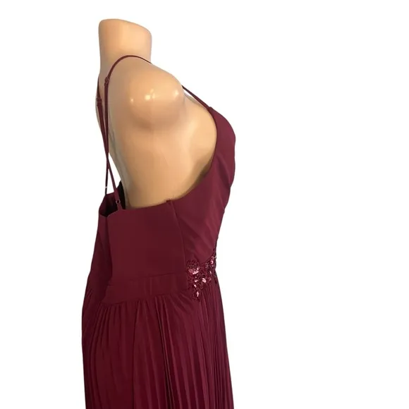 Lulus Loving You Forever Burgundy Sequin Lace Pleated Maxi Dress