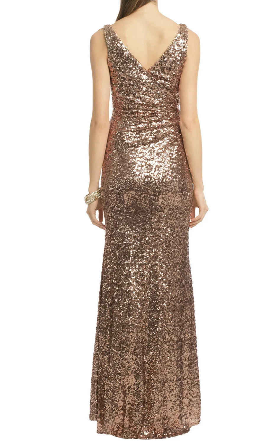 MACloth Mermaid Straps V Neck Sequin Evening Gown Brown Bridesmaid Dress