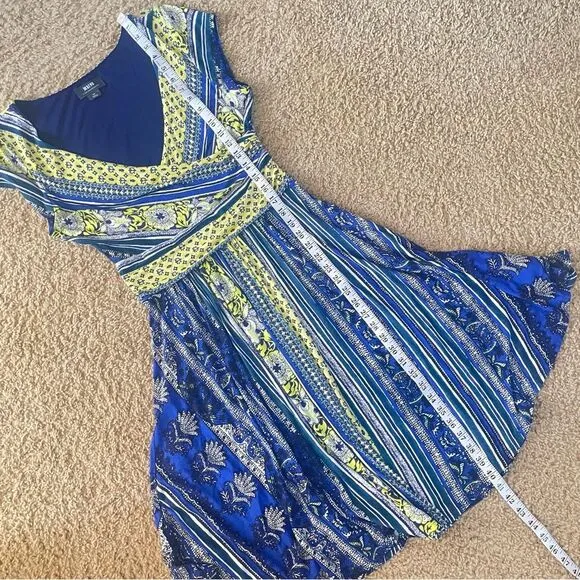 Maeve Anthropologie Tamara Surplice Dress – Blue &amp; Yellow Print – Size MP