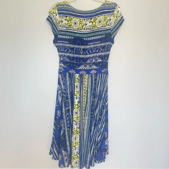 Maeve Anthropologie Tamara Surplice Dress – Blue &amp; Yellow Print – Size MP