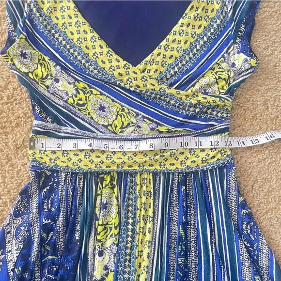 Maeve Anthropologie Tamara Surplice Dress – Blue &amp; Yellow Print – Size MP