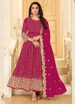 Magenta And Gold Mirror Embroidered Kalidar Gown Style Anarkali