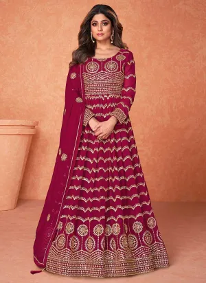 Magenta Heavy Embroidered Kalidar Anarkali