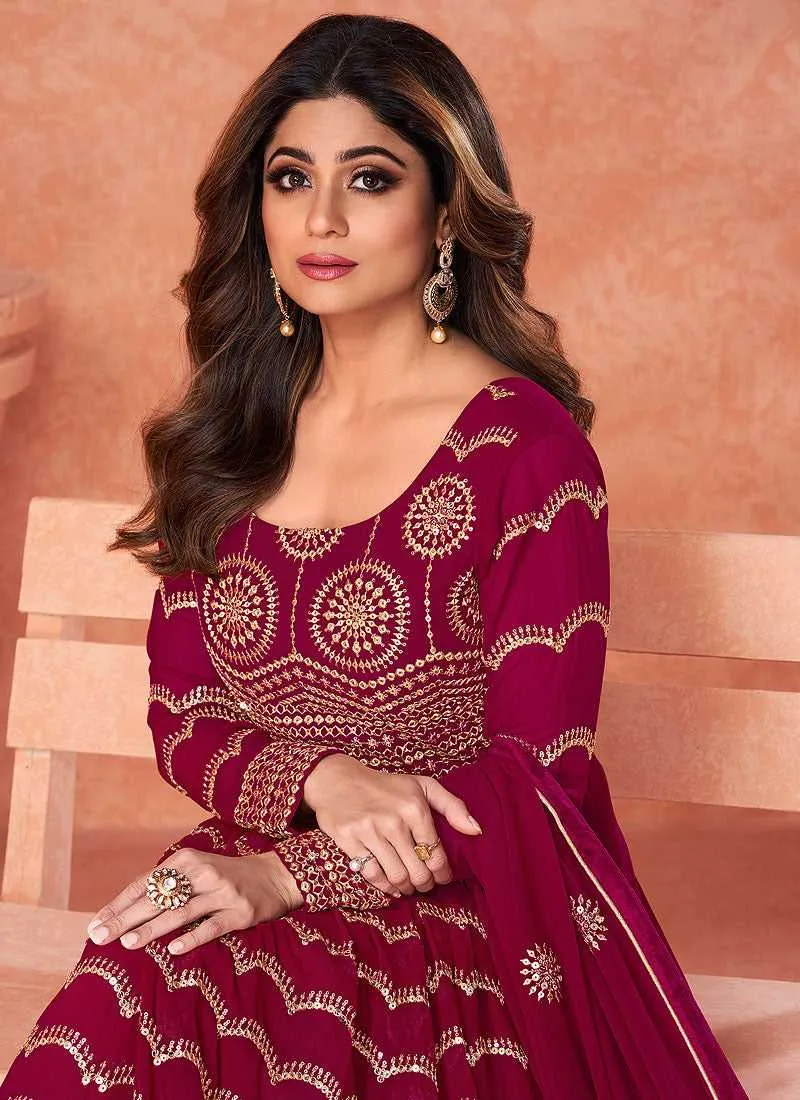 Magenta Heavy Embroidered Kalidar Anarkali