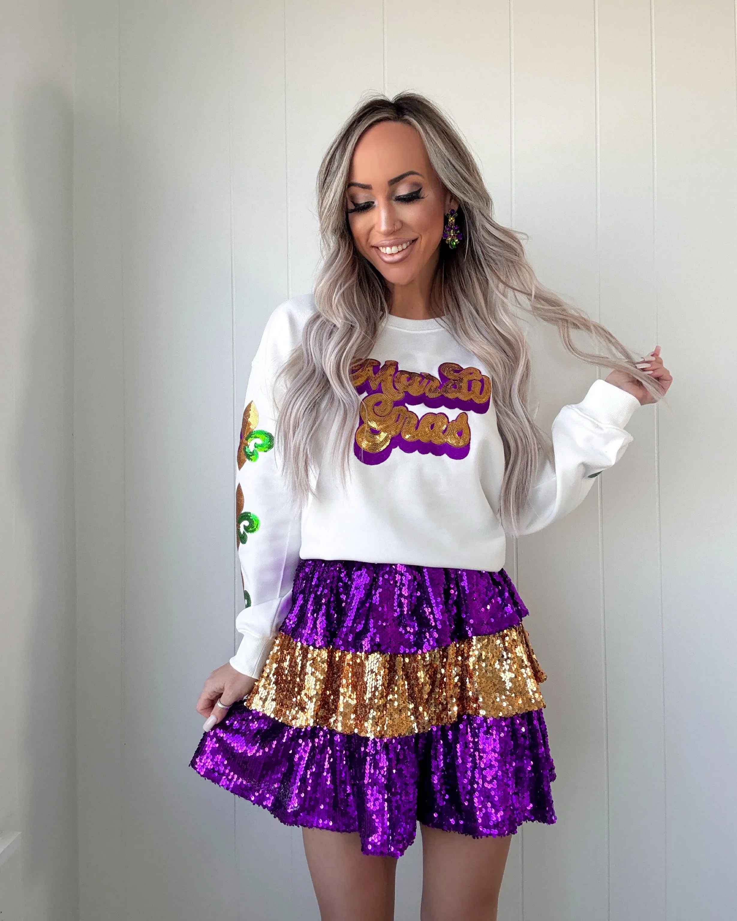 Mardi Gras Sequin Top - White