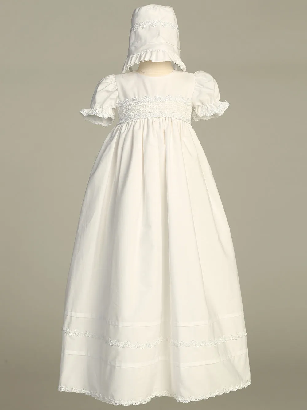 Marie Smocked Bodice Cotton Christening Gown