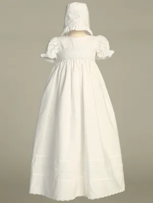 Marie Smocked Bodice Cotton Christening Gown