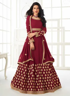 Maroon Heavy Embroidered Gown Style Anarkali