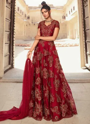 Maroon Heavy Embroidered Gown Style Anarkali