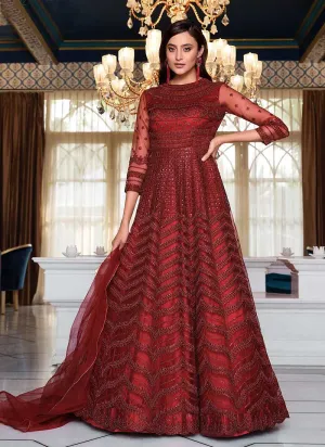 Maroon Heavy Embroidered Gown Style Anarkali