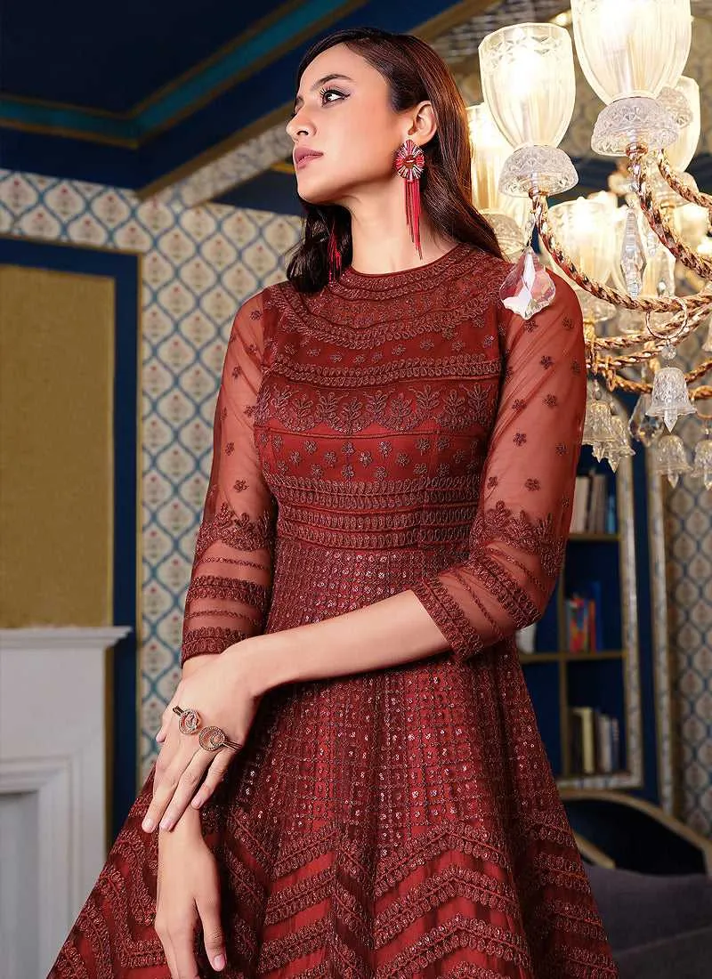 Maroon Heavy Embroidered Gown Style Anarkali