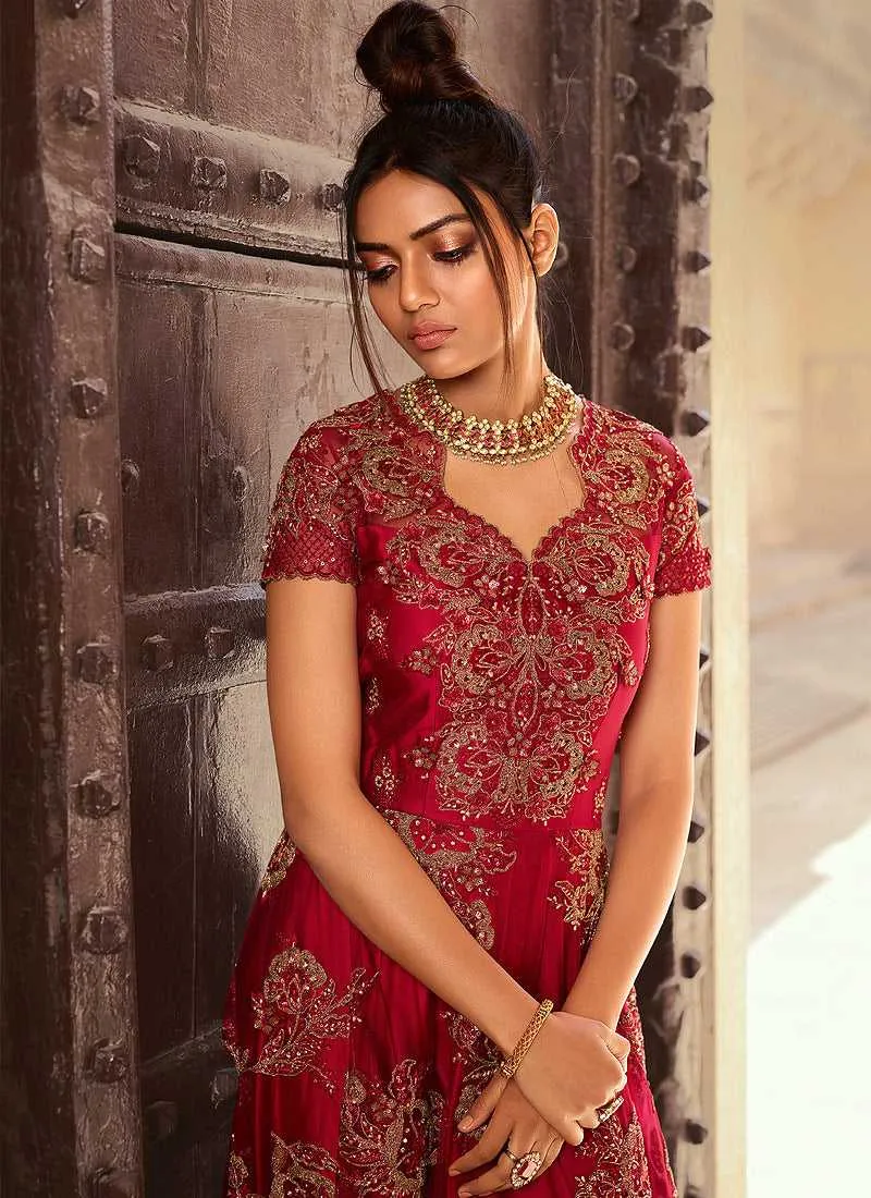 Maroon Heavy Embroidered Gown Style Anarkali