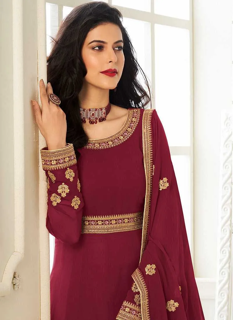 Maroon Heavy Embroidered Gown Style Anarkali