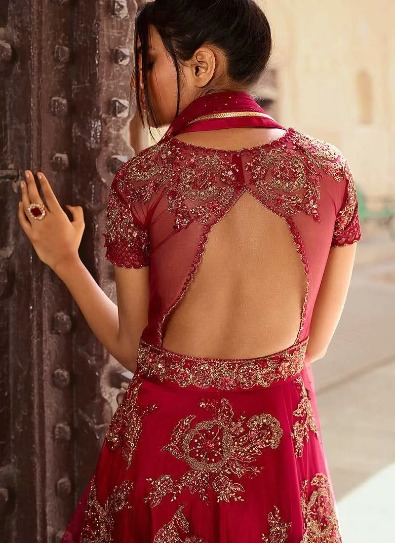 Maroon Heavy Embroidered Gown Style Anarkali