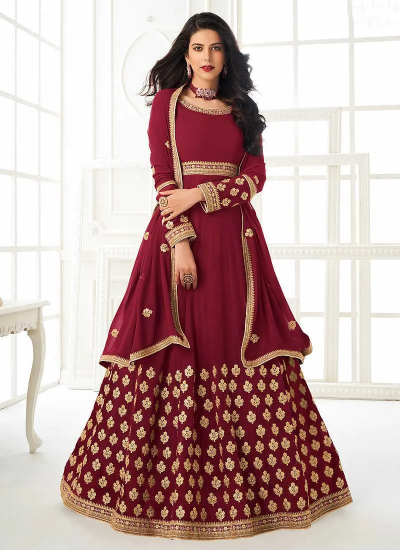 Maroon Heavy Embroidered Gown Style Anarkali