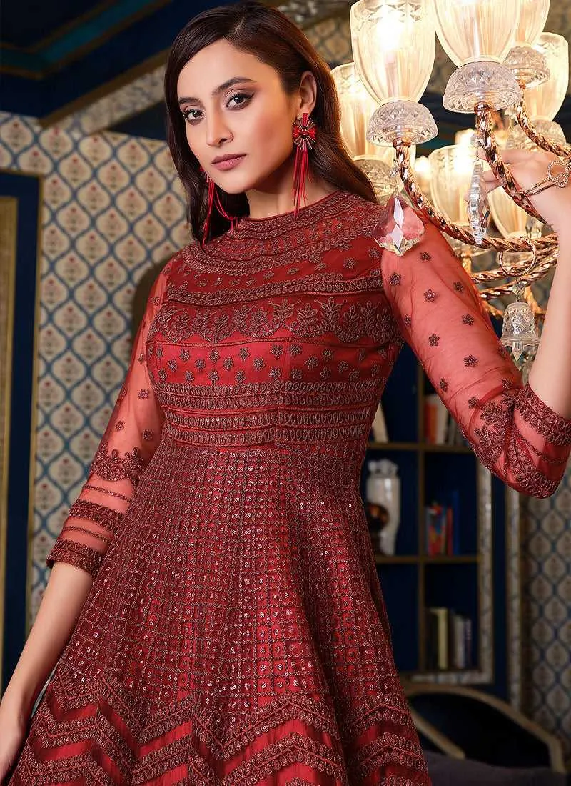 Maroon Heavy Embroidered Gown Style Anarkali