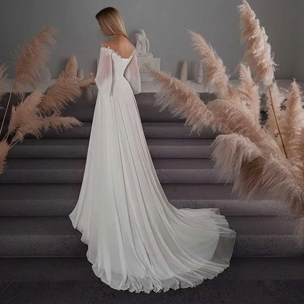 Maternity Chiffon Wedding Dress with Quarter Sleeves ET3078