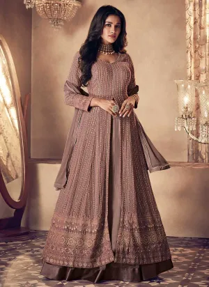 Mauve and Gold Heavy Embroidered Kalidar Gown Style Anarkali