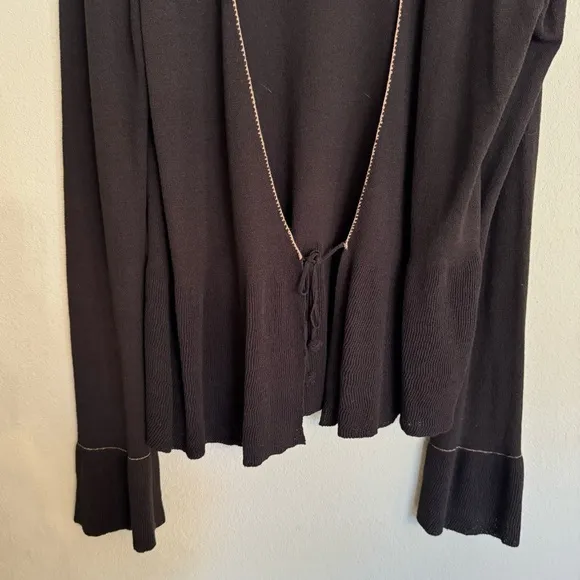 Max Studio Y2K Open Front Flared Bell Sleeve Cardigan Sweater Brown Size M