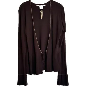 Max Studio Y2K Open Front Flared Bell Sleeve Cardigan Sweater Brown Size M