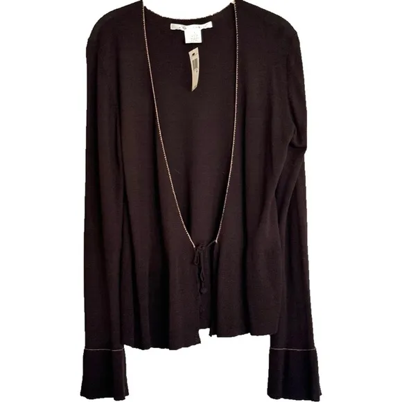 Max Studio Y2K Open Front Flared Bell Sleeve Cardigan Sweater Brown Size M