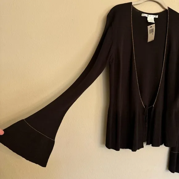 Max Studio Y2K Open Front Flared Bell Sleeve Cardigan Sweater Brown Size M
