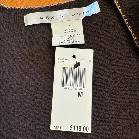 Max Studio Y2K Open Front Flared Bell Sleeve Cardigan Sweater Brown Size M