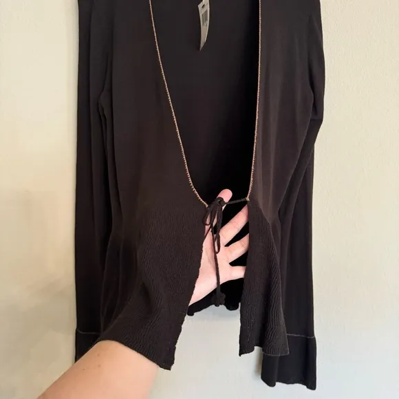Max Studio Y2K Open Front Flared Bell Sleeve Cardigan Sweater Brown Size M