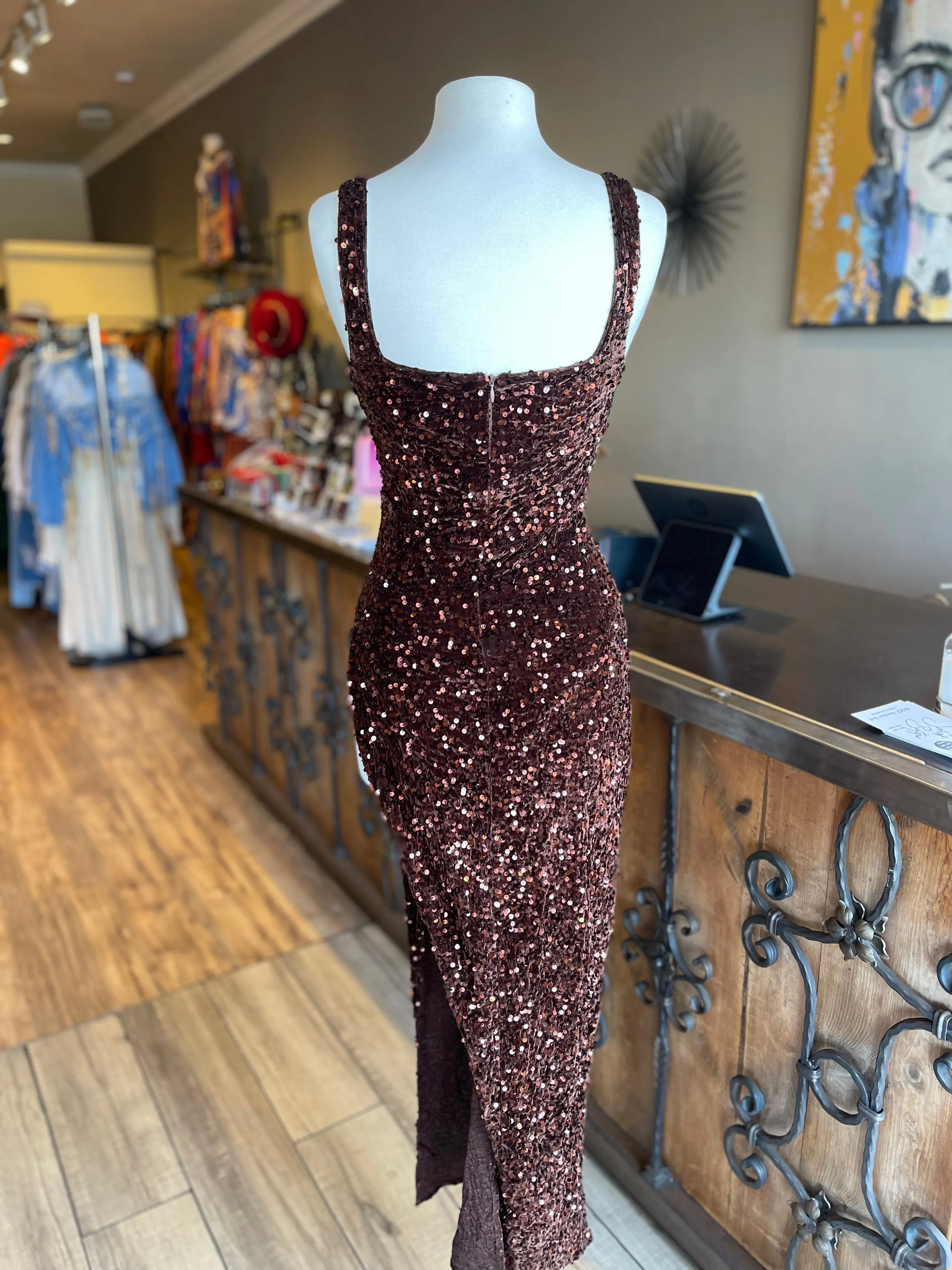 Maxi Sequin Slit Dress