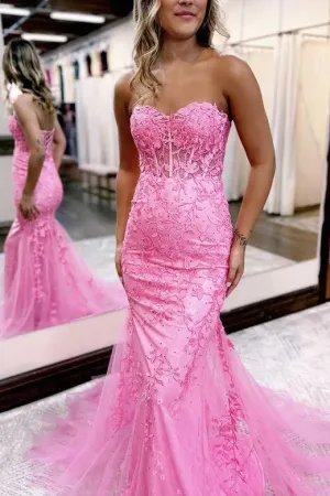Mermaid Sweetheart Lace Appliques Tulle Prom Dress