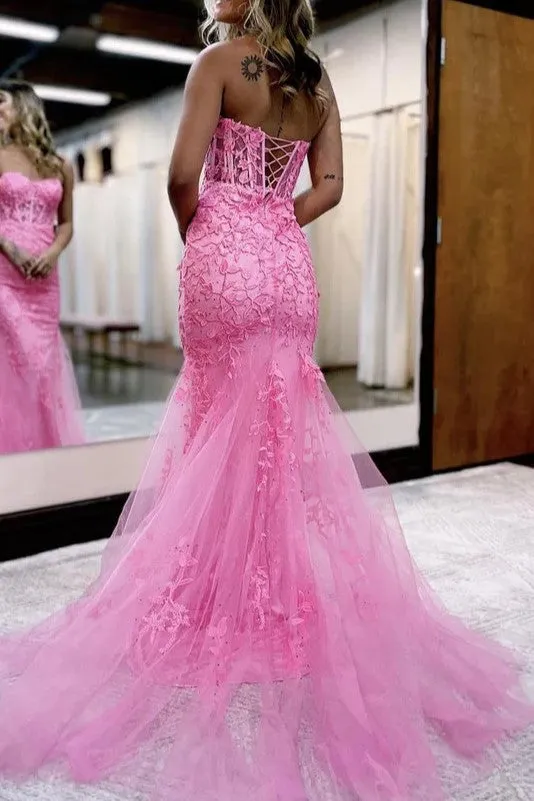 Mermaid Sweetheart Lace Appliques Tulle Prom Dress