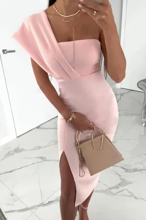 Midnight Star Belt Slit One Shoulder Dress