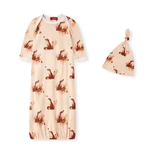 Milkbarn - Organic Gown   Hat Floral Fox Set