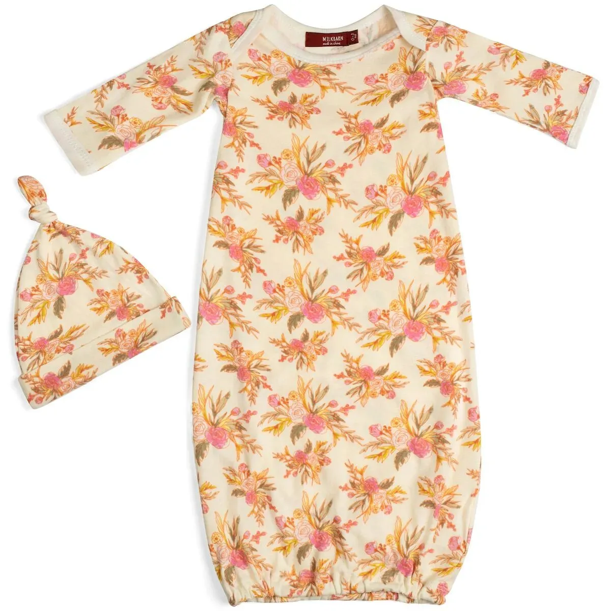 Milkbarn - Organic Gown   Hat Vintage Floral Set