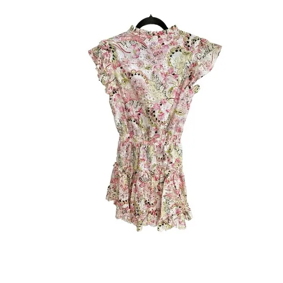 MISA LOS ANGELES Iliana Mini Tiered Floral Eyelet Ruffle Sleeve Dress Size XS