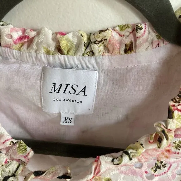 MISA LOS ANGELES Iliana Mini Tiered Floral Eyelet Ruffle Sleeve Dress Size XS