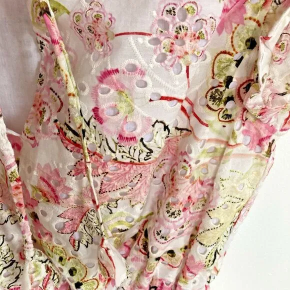 MISA LOS ANGELES Iliana Mini Tiered Floral Eyelet Ruffle Sleeve Dress Size XS