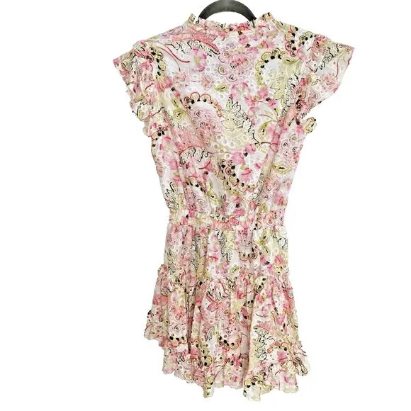 MISA LOS ANGELES Iliana Mini Tiered Floral Eyelet Ruffle Sleeve Dress Size XS