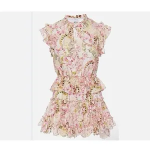 MISA LOS ANGELES Iliana Mini Tiered Floral Eyelet Ruffle Sleeve Dress Size XS