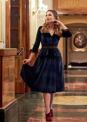 Miss Candyfloss Valencia Lee Velvet 40's Swing Dress Navy