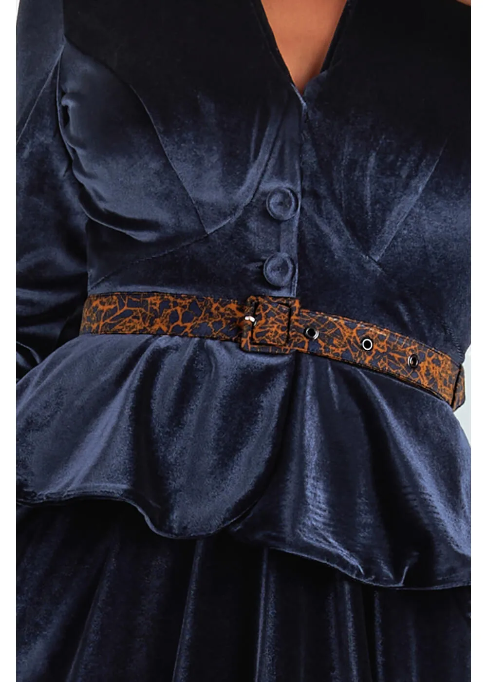 Miss Candyfloss Valencia Lee Velvet 40's Swing Dress Navy