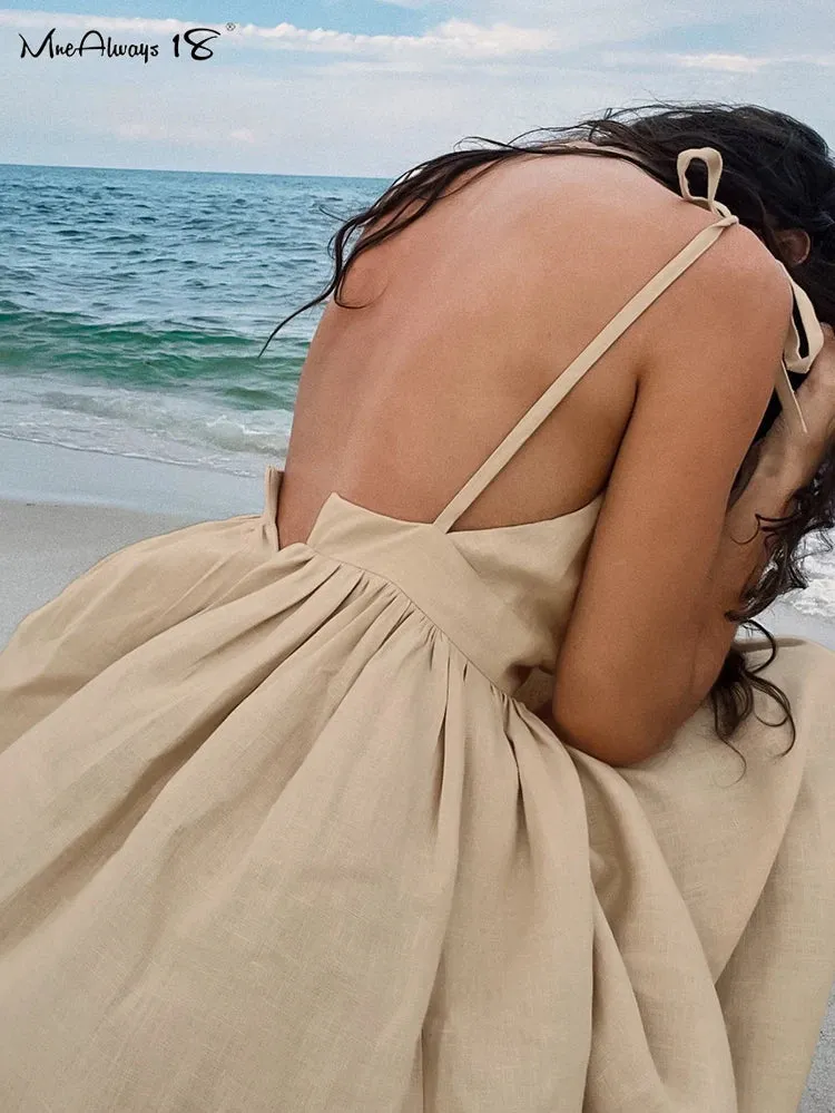 Mnealways18 Fashion Brown Linen Long Dress